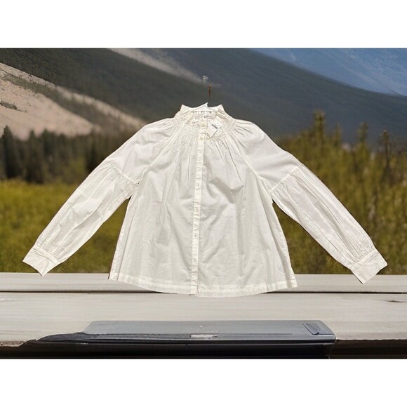 NWT  Chic Gap Ruffle collar  Pleated Sleeves Babydoll Style Shirt Cotton SIZE XS - Picture 1 of 8